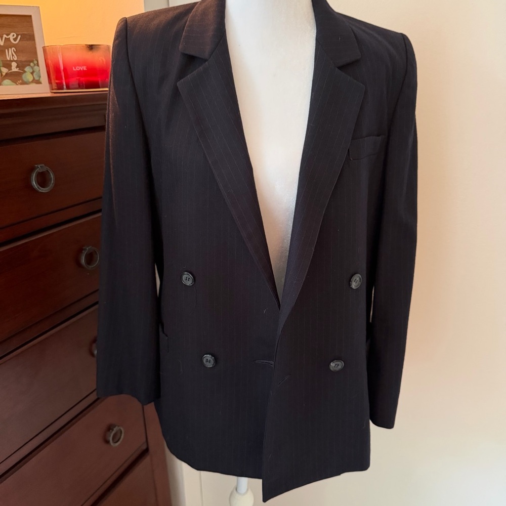 Navy Pinstripe Double-Breasted Wool Women’s Blazer